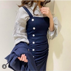 ココディール ロングワンピース　フロント釦　ネイビーの画像