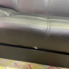ソファベッド　ブラックレザーの画像