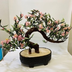 盆栽　梅の花　装飾用造花　ガラス製　オブジェ　梅盆の画像