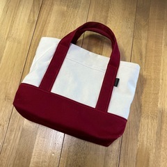 訳あり 帆布ミニトートバッグ 生成り×ワインレッド ハンドメイド1017新品未使用の画像