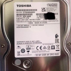 東芝 内蔵HDD 3.5インチ 2TB TV録画モデル DT02ABA200Vの画像