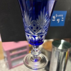 ●切子ワイングラス5客セット　ブルー●の画像