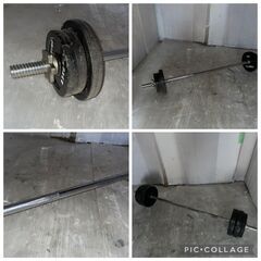 ダンベル　ベンチプレス等使用　重さ5キロが2個　2.5キロが4個　バー約10キロ　セット　中古　の画像