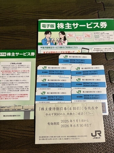 JR東日本株主優待割引券7枚券、電子版、冊子版サービス券