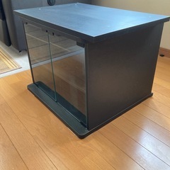 SONY 黒の木製テレビ台 ガラス引き戸デザイン　の画像