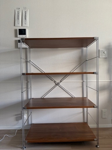 ステンレスユニットシェルフ　ウォールナット材棚セット　ワイド　中
