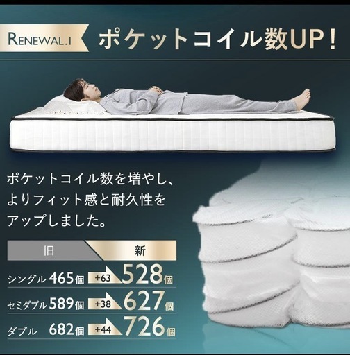 アイリス　マットレス　シングルサイズ　ポケットコイル　厚さ20cm　ほぼ新品　旭川　複数あり