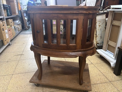 レトロ家具　猫脚 オーバル ガラスキャビネット テーブル トレイ ディスプレイ お酒