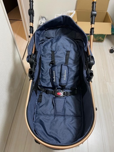 ネイビー ベビーカー 折りたたみ式 ハーネス付き