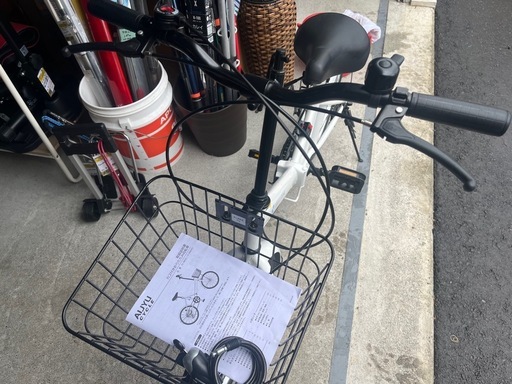 (DI) 20インチ AIJYU サイクル 折りたたみ 自転車 防犯登録解除済 THREE STONE 6段変速 カゴ•カギ付き サド