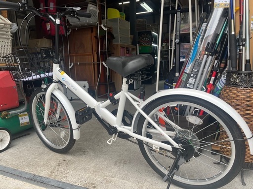(DI) 20インチ AIJYU サイクル 折りたたみ 自転車 防犯登録解除済 THREE STONE 6段変速 カゴ•カギ付き サド