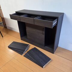 未使用訳あり 引出し 引戸 カウンター下収納キャビネット 幅110 A4ファイル収納 黒 ブラック 背面化粧仕上げ キッチン収納 引き戸の画像