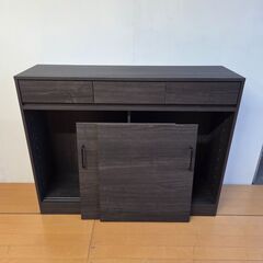 未使用訳あり 引出し 引戸 カウンター下収納キャビネット 幅110 A4ファイル収納 黒 ブラック 背面化粧仕上げ キッチン収納 引き戸の画像