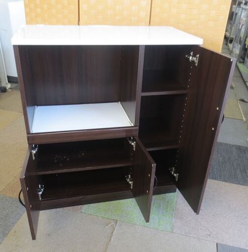 使用感あり 幅80㎝ ミドルレンジボード ブラウン 鏡面仕上げ 奥行39.5×高さ89㎝ キッチンボード 食器棚 札幌 北20条店