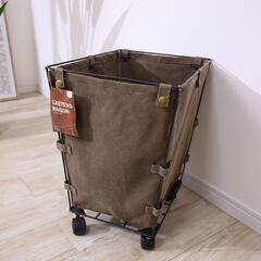新品未使用 廃盤 ポッシュポッシュ キャスターワゴンL カーキ 洗濯物の画像