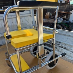 【美品】KAWAMURA カワムラサイクル シャワーキャリー 入浴介助椅子 トイレ兼用 ステンレス製 イエロー の画像
