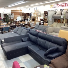 ✨春日市✨リサイクルマート✨定価136,800円✨本革カウチソファ ソファー ホワイトステッチ レザーの画像