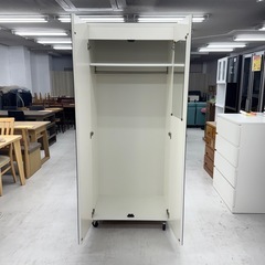 【美品‼️】オシャレ♪ キャスター付き 80cm幅ワードローブ クローゼット タンス 衣類収納家具 ホワイト♪の画像