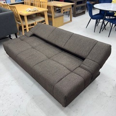 【超美品‼️】定価55,800円♪ 190cm幅ソファベッド 3人掛けソファ 背もたれ6段階角度調節 布製ダークブラウン♪の画像