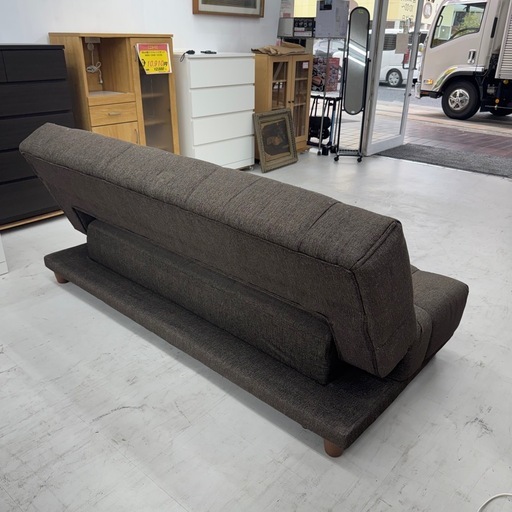 【超美品‼️】定価55,800円♪ 190cm幅ソファベッド 3人掛けソファ 背もたれ6段階角度調節 布製ダークブラウン♪