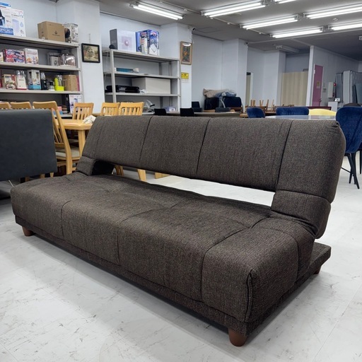 【超美品‼️】定価55,800円♪ 190cm幅ソファベッド 3人掛けソファ 背もたれ6段階角度調節 布製ダークブラウン♪