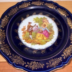 GY1018 Limoges Castel 22Kゴールド装飾 ネイビーブルー皿 の画像