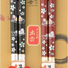 出雲大社表参道 縁結び箸 ひらの屋 夫婦箸 桜おしどり柄  (箱なし) 未使用品の画像