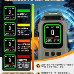 一酸化炭素チェッカー ライト機能 340時間連続作動 懐中電灯代用 COセンサー搭載警報器 防水IP65 車中泊 キャンプの画像