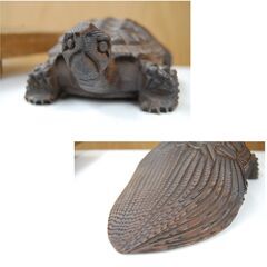 縁起物 亀 木彫り 24.5cm 台座付き 置物 オブジェ かめ カメ 幸運 長寿 金運 木彫りの亀 札幌市 清田区 平岡の画像