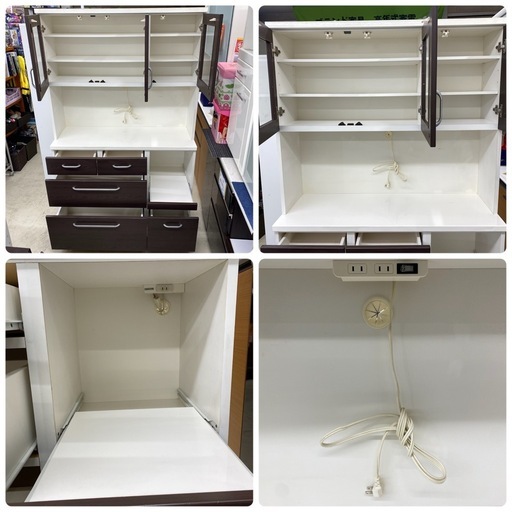 ?近隣配達可能? 食器棚　キッチンボード　レンジ棚　白　茶　幅120×奥42×高191cm　リサイクルショップ　朝霞市　ケイラック朝霞