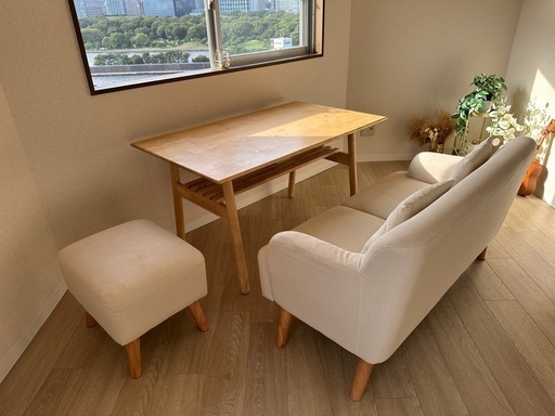 ダイニングセット　木製　低め　ダイニングテーブル　ソファ　北欧　テーブル