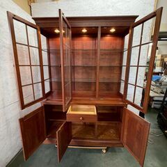 【ETHAN ALLEN】 イーセンアーレン ディプレイキャビネット American Impressions 木製 食器棚 アンティーク A0678の画像