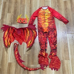 子供用110㎝ファイアドラゴンロールプレイセット：ヘッドピース、ジャンプスーツ、翼、尾、の画像