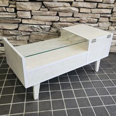 ニトリ ドレッサー テーブル リズバレー ホワイト 90cm幅 ローテーブル ガラステーブル 25J 北TO3の画像