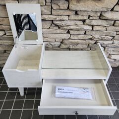 ニトリ ドレッサー テーブル リズバレー ホワイト 90cm幅 ローテーブル ガラステーブル 25J 北TO3の画像