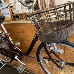 値下げ！防犯登録無料！【BRIDGESTONE軽量アルミフレーム前輪タイヤ・前輪チューブ新品！】シングルギア　24インチ自転車　ブラウンの画像