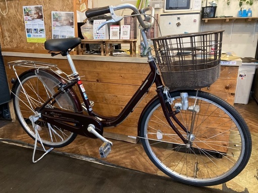 値下げ！防犯登録無料！【BRIDGESTONE軽量アルミフレーム前輪タイヤ・前輪チューブ新品！】シングルギア　24インチ自転車　ブラウン