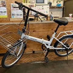 【前後タイヤ・チューブ新品！】6段変速　20インチ折りたたみ自転車　ホワイトの画像