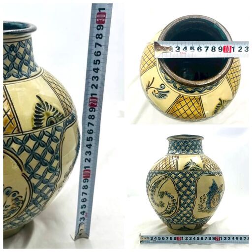 ❗️✨インテリアに✨❗️】沖縄やちむん 壺屋焼 大型壺 魚海老文様