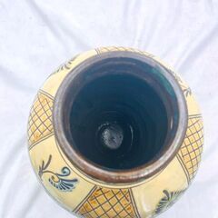 【❗️✨インテリアに✨❗️】沖縄やちむん 壺屋焼 大型壺 魚海老文様 花瓶の画像