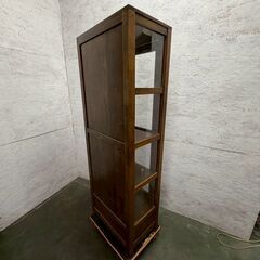 木製 ディスプレイキャビネット ガラスキャビネット アンティーク ビンテージ 鍵付き 本棚 家具 イギリス A0681の画像