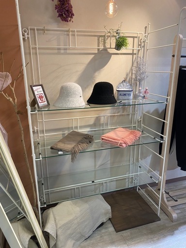 鉄製フレーム折りたたみガラス棚