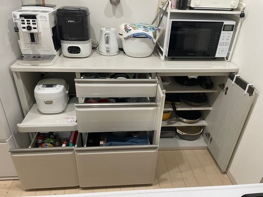 食器棚 カップボード キッチンカウンター レンジボード 引き出し ホワイト 白 160cm 