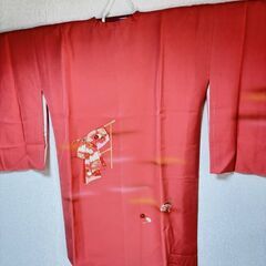 しつけ糸付き未使用◆刺繍入り道行コート　アプリコット朱色◆肩身丈88ｃｍ/裄丈63ｃｍ/袖幅32.5ｃｍ/袖丈52cmの画像