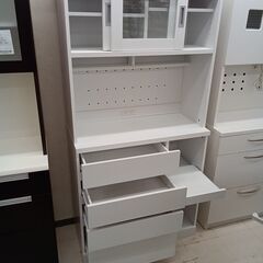 リユースのサカイ栃木店★ジモティ割あり★  食器棚 ホワイト W90×D41.5×H182 クリーニング済み TC11170の画像