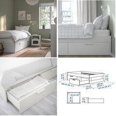 【IKEA】BRIMNES ブリムネス セミダブル ベッドフレーム 引出し付 + ルーローイ 120x200の画像