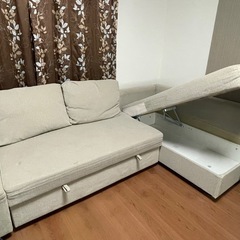 ベージュ コーナーソファ 収納付きの画像