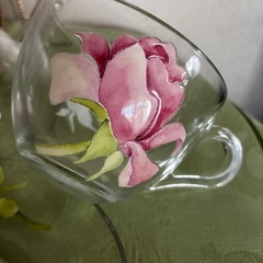 🌹耐熱ガラス製カップ&ソーサー2客とドットフリルプレート4枚　なんと絵柄は🇮🇹製耐水性のシールです🌹の画像