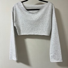 グレー クロップド長袖Tシャツ Vネックの画像