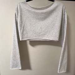 グレー クロップド長袖Tシャツ Vネックの画像